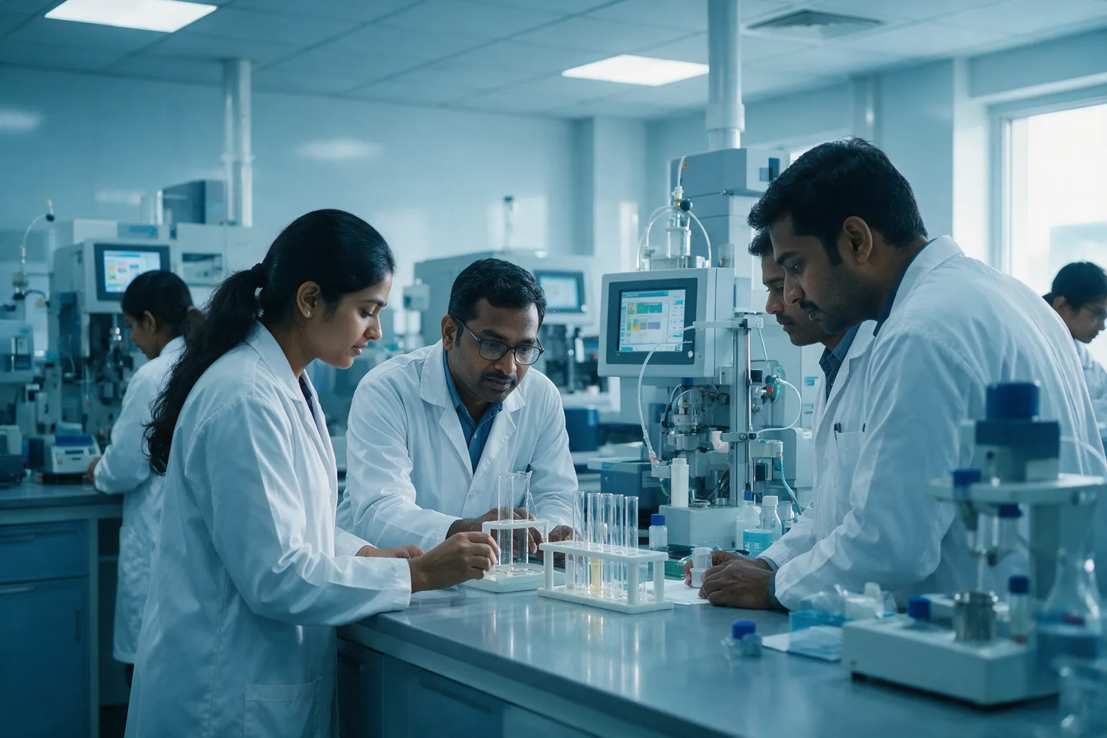 ISSPL analysts working together in the laboratory